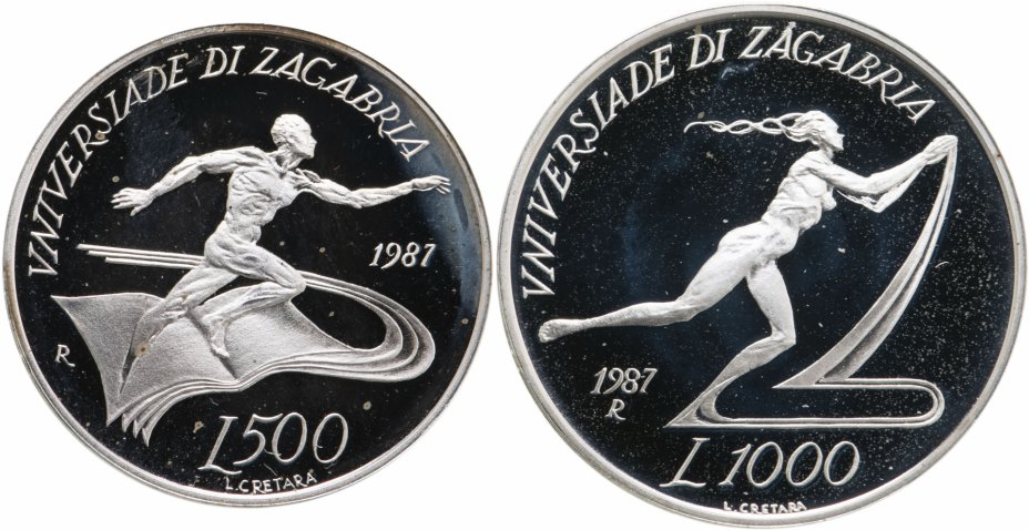 купить Сан-Марино набор 500 и 1000 лир 1987 "Летняя универсиада в Загребе" (2 монеты в наборе)