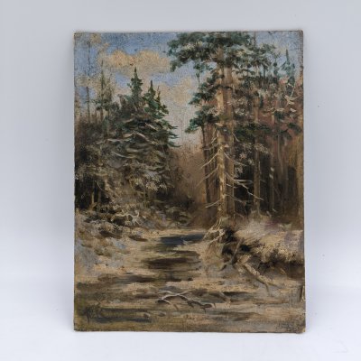 купить Картина "Зимний пейзаж с елями", неизвестный художник, картон, масло, СССР, 1940-1970 гг.