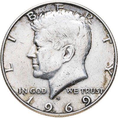 купить США 50 центов (1/2 доллара, half dollar) 1969 D Kennedy Half Dollar (Кеннеди) знак монетного двора "D" - Денвер