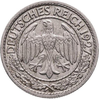 купить Германия 50 рейхспфеннигов (reichspfennig) 1927, знак монетного двора "F" — Штутгарт