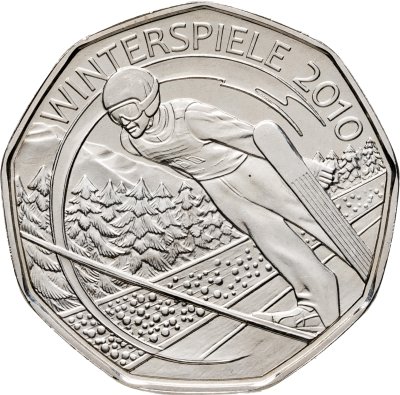купить Австрия 5 евро 2010 "XXI зимние олимпийские игры - Прыжки на лыжах с трамплина"