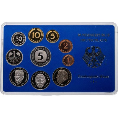 купить Германия, ФРГ, годовой набор монет 1991 J в банковском футляре, знак монетного двора: "J" - Гамбург