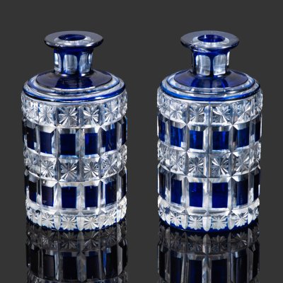 купить Пара парфюмерных флаконов, Baccarat (предположительно), хрусталь, кобальтовый надцвет, алмазная грань, Франция, 1880-1920 гг.