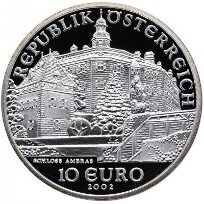 купить Австрия 10 евро (euro) 2002 "Замок Амбрас" в футляре с сертификатом
