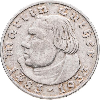 купить Германия (Третий рейх) 2 рейхсмарки (reichsmark) 1933 D 450 лет со дня рождения Мартина Лютера