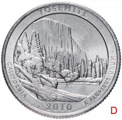 купить США 1/4 доллара (25 центов, квотер) 2010 D — "Йосемитский национальный парк" (3-й парк), знак монетного двора: "D" - Денвер