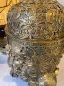 Купить Ароматница-трипод напольная (курительница) для благовоний, установленная на три фигурные ножки в виде голов слонов, украшенная растительным декором с цикадами и навершием в виде дракона, бронза, Китай, 1890-1940 гг.