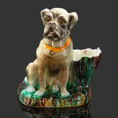 купить Статуэтка-карандашница "Бульдог" по модели фабрики М.С. Кузнецова, фаянс, роспись, Россия, 1890-1920 гг.