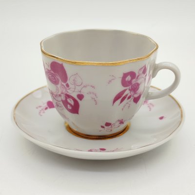 купить Пара кофейная "Розовые розы", фарфор, деколь, золочение, Ленинградский фарфоровый завод (ЛФЗ), СССР, 1970-1990 гг.