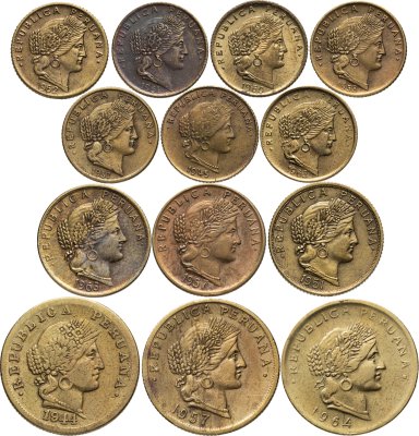 купить Перу набор монет 5, 10, 20 сентаво 1944-1964 (13 штук)