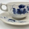Купить Чайная пара с цветочным декором, фарфор, роспись, Речицкий фарфоровый завод (Гжель), СССР, 1970-1980 гг.