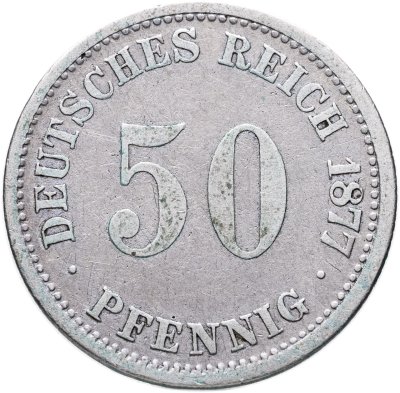 купить Германия 50 пфеннигов (pfennig) 1877 D Без венка на аверсе знак монетного двора: "D" - Мюнхен