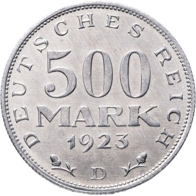 купить Германия 500 марок (mark) 1923, знак монетного двора "D" — Мюнхен Германия