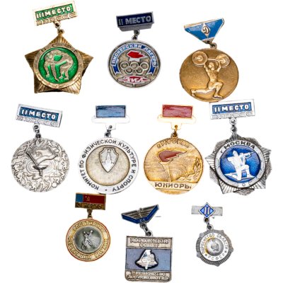 купить Набор начинающего фалериста: подборка призовых значков спортивных соревнований, СССР, 1970-1980 гг.