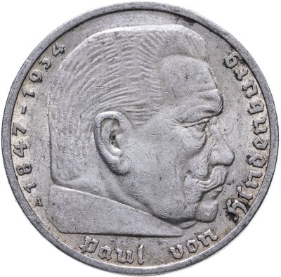 купить Германия (Третий Рейх) 5 рейхсмарок "А" 1936, орел без свастики