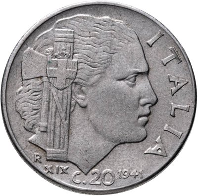 купить Италия 20 чентезимо (centesimi) 1941 ребристый гурт