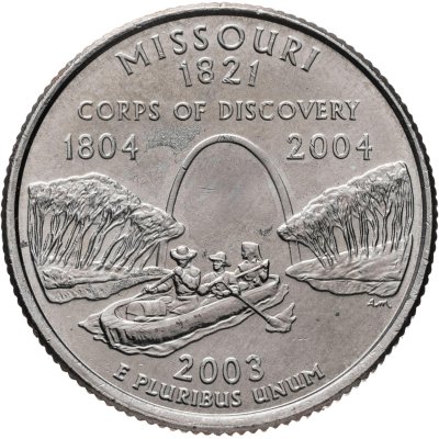 купить США 25 центов (квотер, 1/4 доллара, quarter dollar) 2003 "Штат Миссури", Знак монетного двора: "P" - Филадельфия