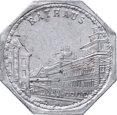 купить Германия "Нюрнберг" 20 пфеннигов 1919 "Ратуша Нюрнберга" нотгельд трамвайный жетон