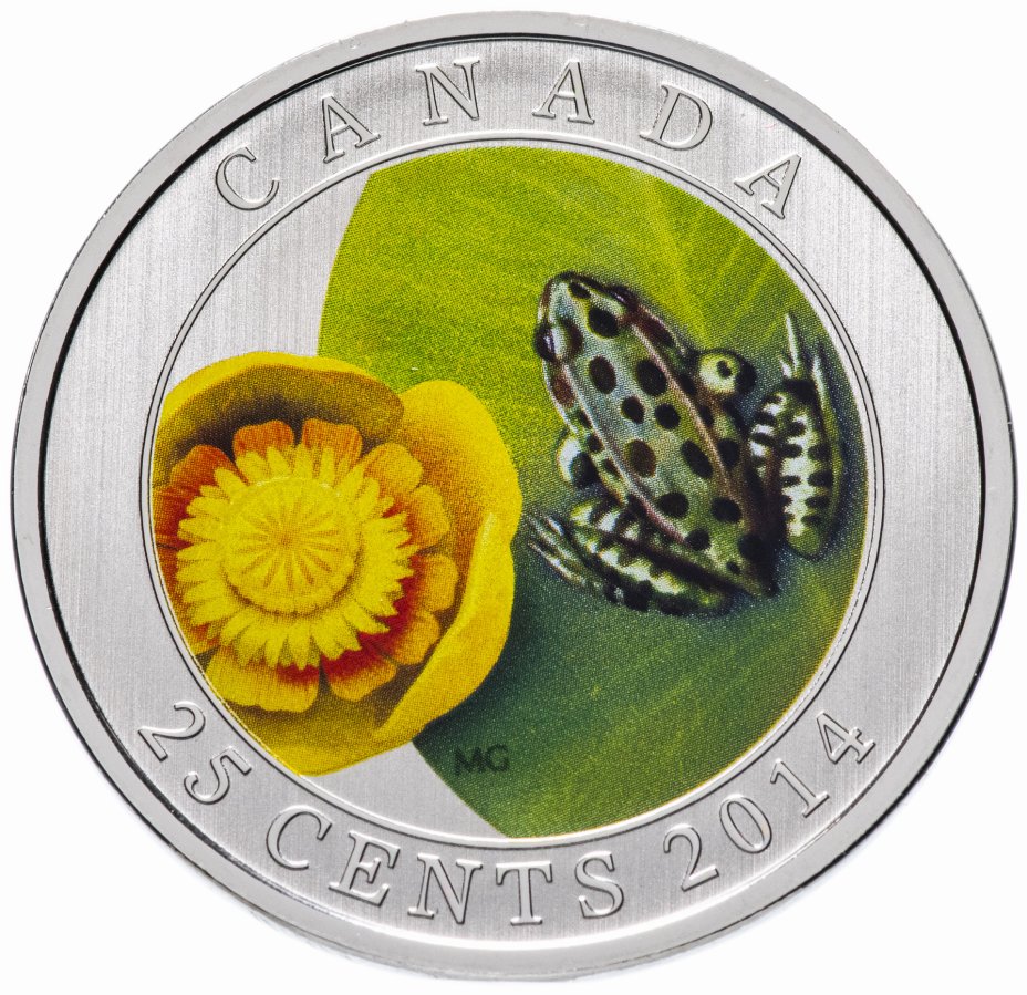купить Канада 25 центов 2014 "Водяная лилия и леопардовая лягушка" в футляре, с сертификатом