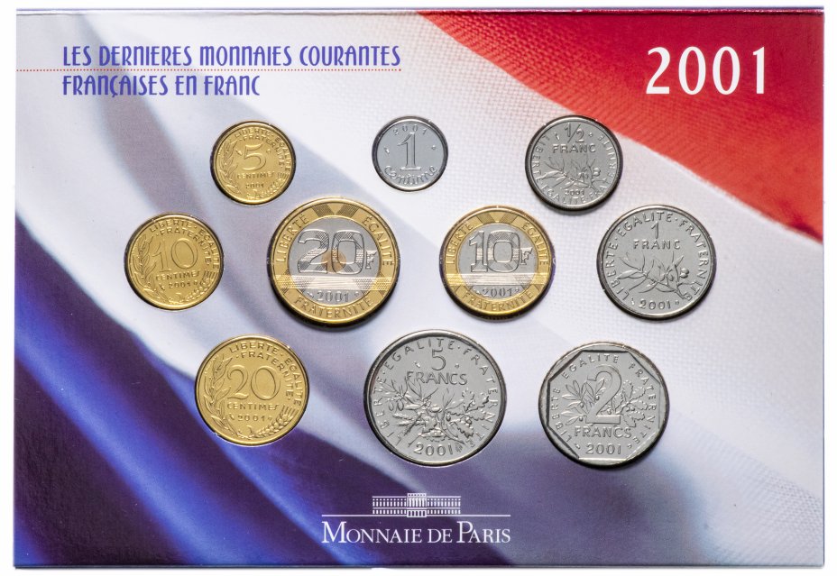 купить Франция набор монет 2001 "Последние французские монеты в обращении" (в буклете)