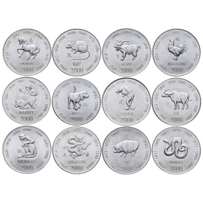 купить Сомали набор из 12 монет 10 шиллингов 2000 "Китайский гороскоп"