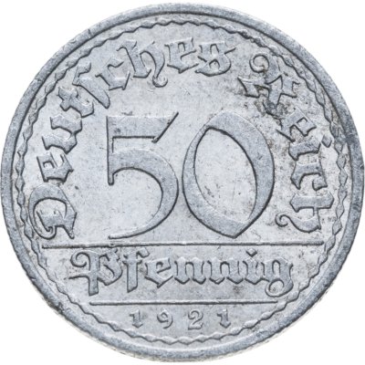 купить Германия (Веймарская республика) 50 пфеннигов (pfennig) 1921 A знак монетного двора "A" — Берлин