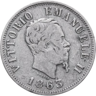 купить Италия 50 чентезимо (centesimi) 1863 Номинал на реверсе знак монетного двора: "M" - Милан