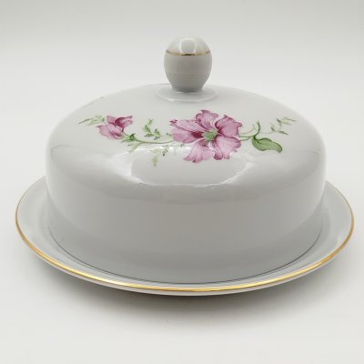купить Масленка, украшенная цветочным декором, фарфор, деколь, золочение, Freiberger Porzellan, ГДР, 1970-1995 гг.