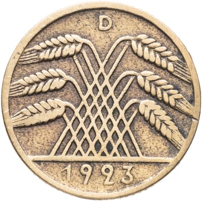купить Германия 10 рентных пфеннигов (рентенпфеннигов, rentenpfennig) 1923 D знак монетного двора "D" — Мюнхен