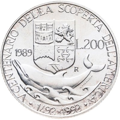 купить Италия 200 лир 1989 "500 лет открытию Америки"