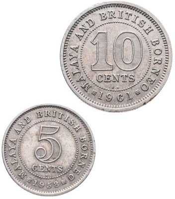 купить Малайя и Британское Борнео набор из 2 монет: 5 и 10 центов 1953-1961 гг.