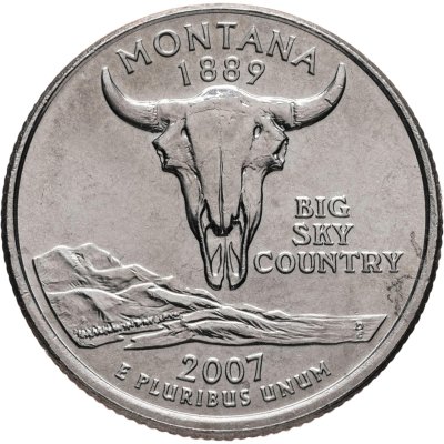 купить США 1/4 доллара (квотер, 25 центов) 2007 "Штат Монтана", знак монетного двора "P" - Филадельфия