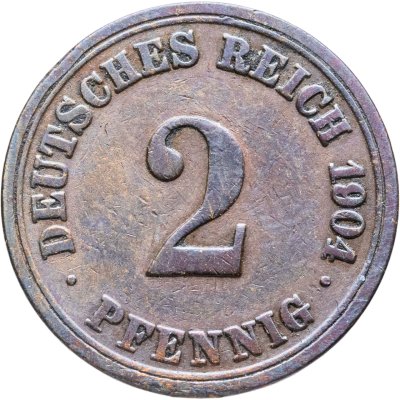 купить Германия 2 пфеннига (pfennig) 1904 A знак монетного двора: "A" - Берлин