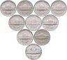 Купить США набор из 10 монет 5 центов 1961-2000