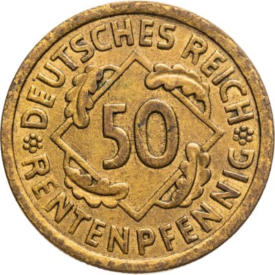 купить Германия (Веймарская республика) 50 рентных пфеннигов 1924, знак монетного двора "A" — Берлин