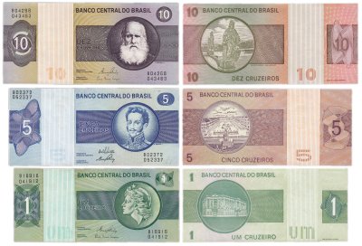 купить Бразилия набор из 3 банкнот 1, 5, 10 крузейро 1975-1980