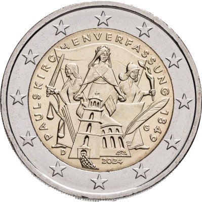купить Германия 2 евро (euro) 2024 175 лет Конституции Паульскирхе, знак монетного двора "G" - Карлсруэ