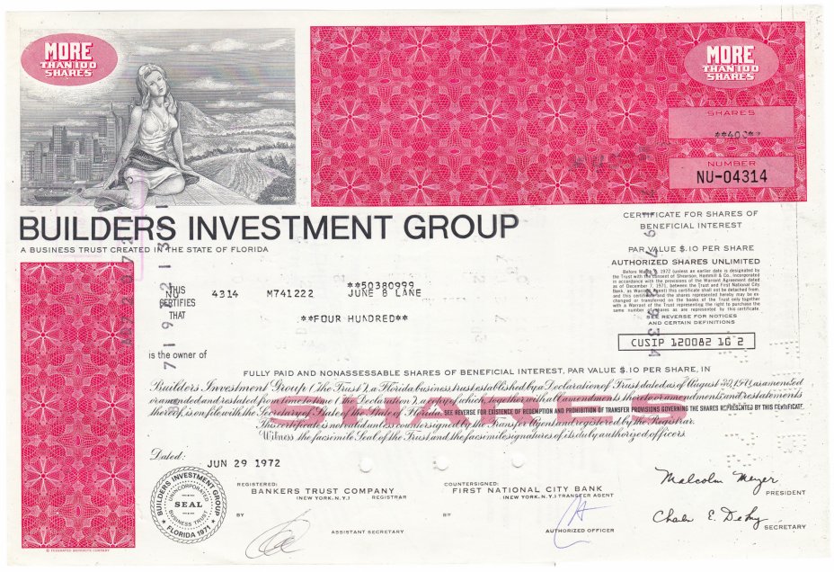 купить Акция США - Building Investment Group 1972- 1975 гг.
