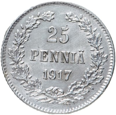 Купить 25 пенни (pennia) 1917 S  гербовый орёл с коронами, монета для Финляндии