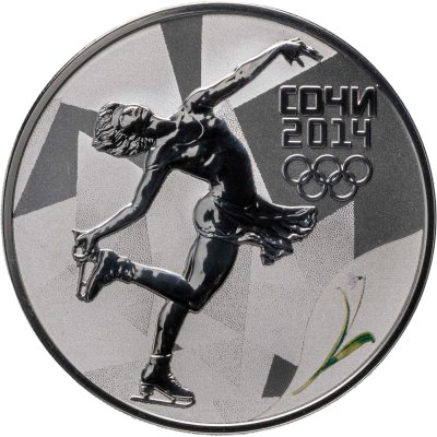 купить 3 рубля 2014 СПМД Proof "фигурное катание - Сочи Олимпиада" в футляре с сертификатом