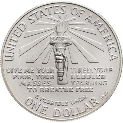 купить США 1 доллар (dollar) 1986 UNC Statue of Liberty (100 лет Статуе Свободы - Остров Эллис) знак монетного двора "P"