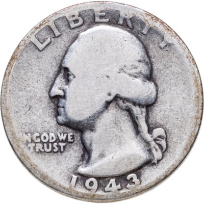 Купить США 25 центов (квотер, 1/4 доллара, quarter dollar) 1943 Washington Quarter без отметки монетного двора - Филадельфия