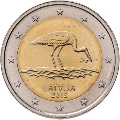 купить Латвия 2 евро 2015 "Животные под угрозой исчезновения - чёрный аист"