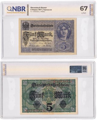 купить Германия 5 марок 1917 в слабе NBR UNC67