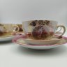 Купить Набор чайных трио из сервиза "Мадонна" (чашки, блюдца, розетки) на 3 персоны, фарфор, деколь, люстр, золочение, Fortuna Eisenberg, Германия, 1960-1973 гг.