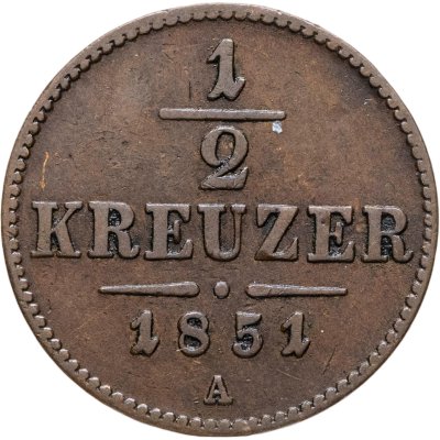 купить Австрия 1/2 крейцера (kreuzer) 1851, знак монетного двора "A" - Вена