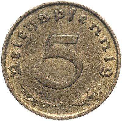 Купить Германия (Третий рейх) 5 рейхспфеннигов (reichspfennig) "A" 1939