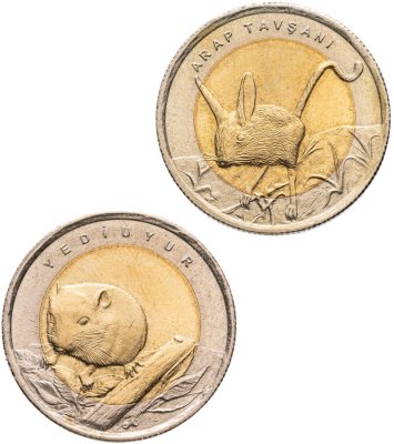 купить Турция набор монет 1 лира 2016 (2 штуки) Тушканчик, Полевая мышь