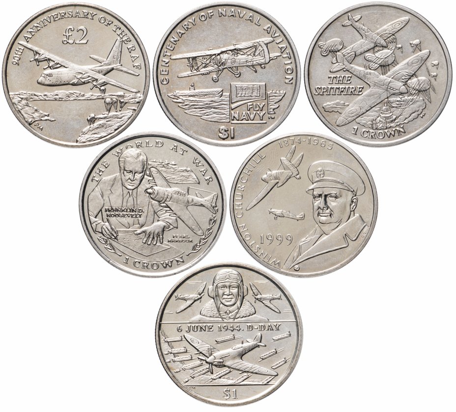 купить Набор из 6 монет островных государств 1999-2009 "Самолеты"