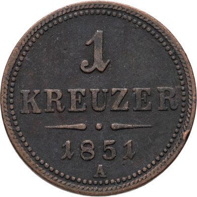 купить Австрия 1 крейцер (kreuzer) 1851, знак монетного двора "A" - Вена